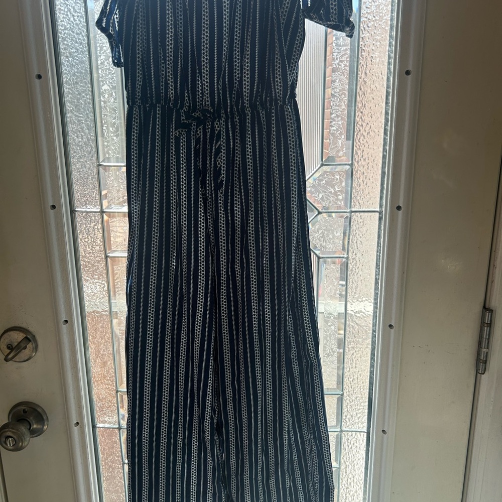 Navy and White Striped Jumpsuit